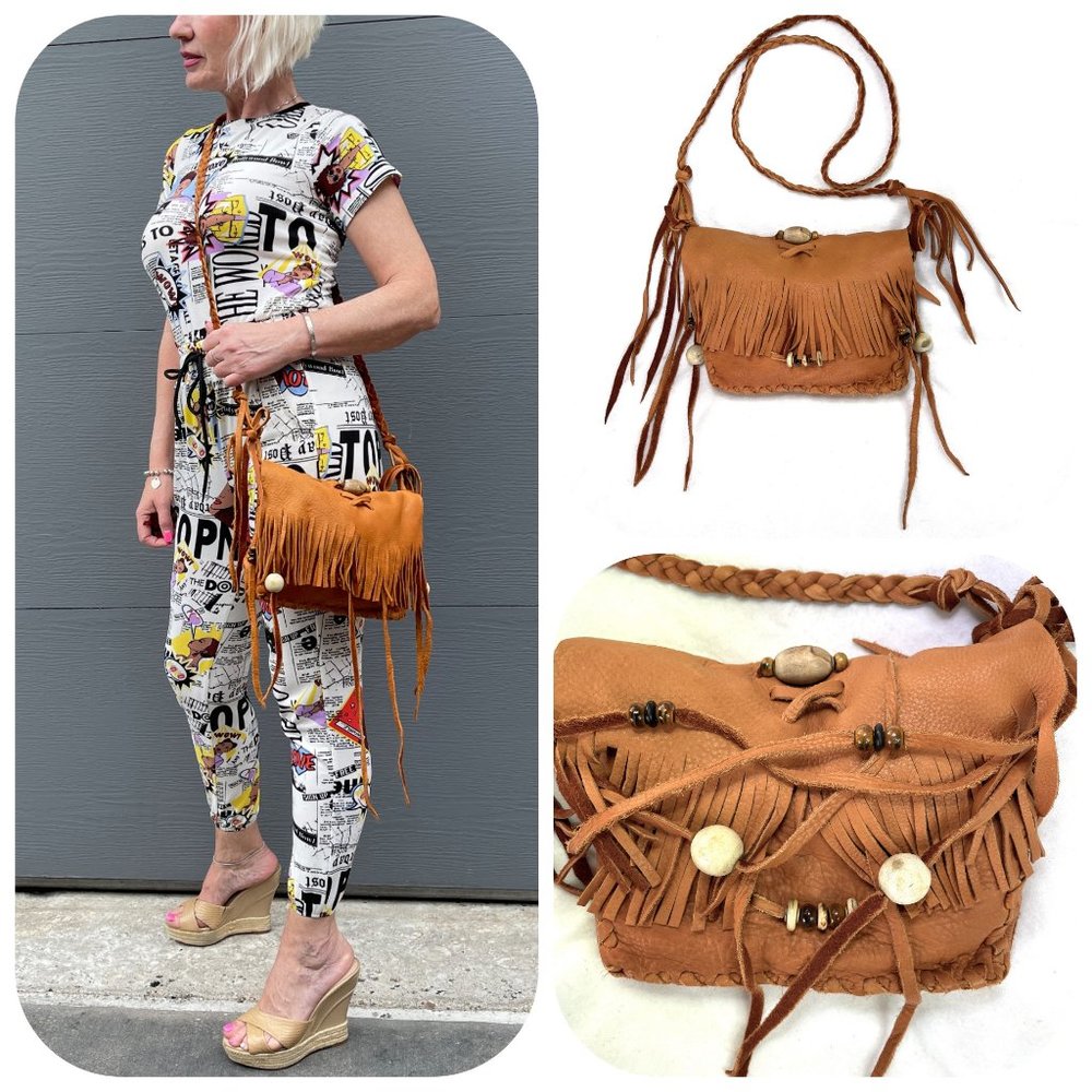 New Handmade Natural leather Fringe Crossbody bag